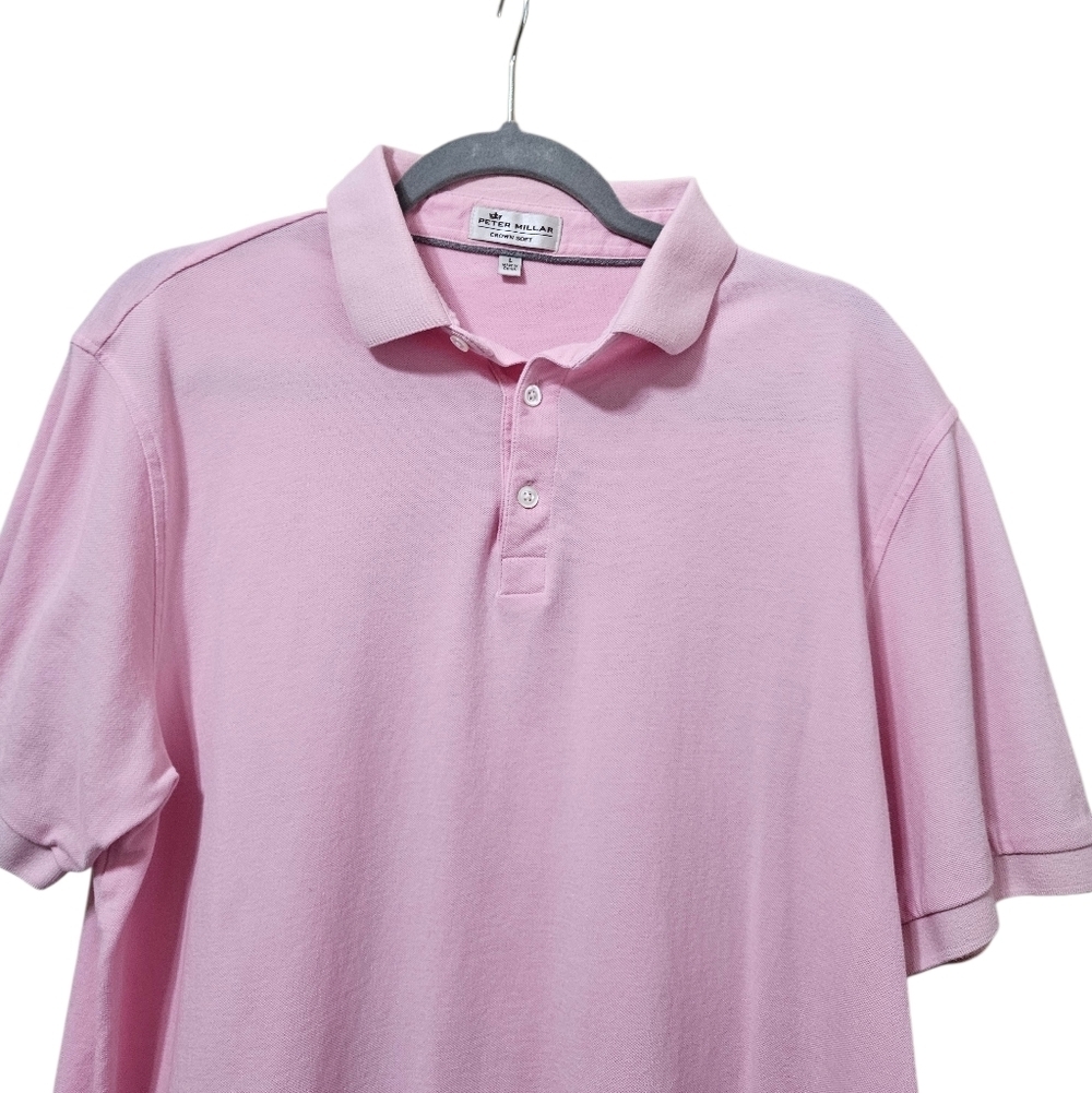 Peter Millar Crown Soft Pink Polo Shirt Cotton Silk Mens Large - Picture 4 of 7